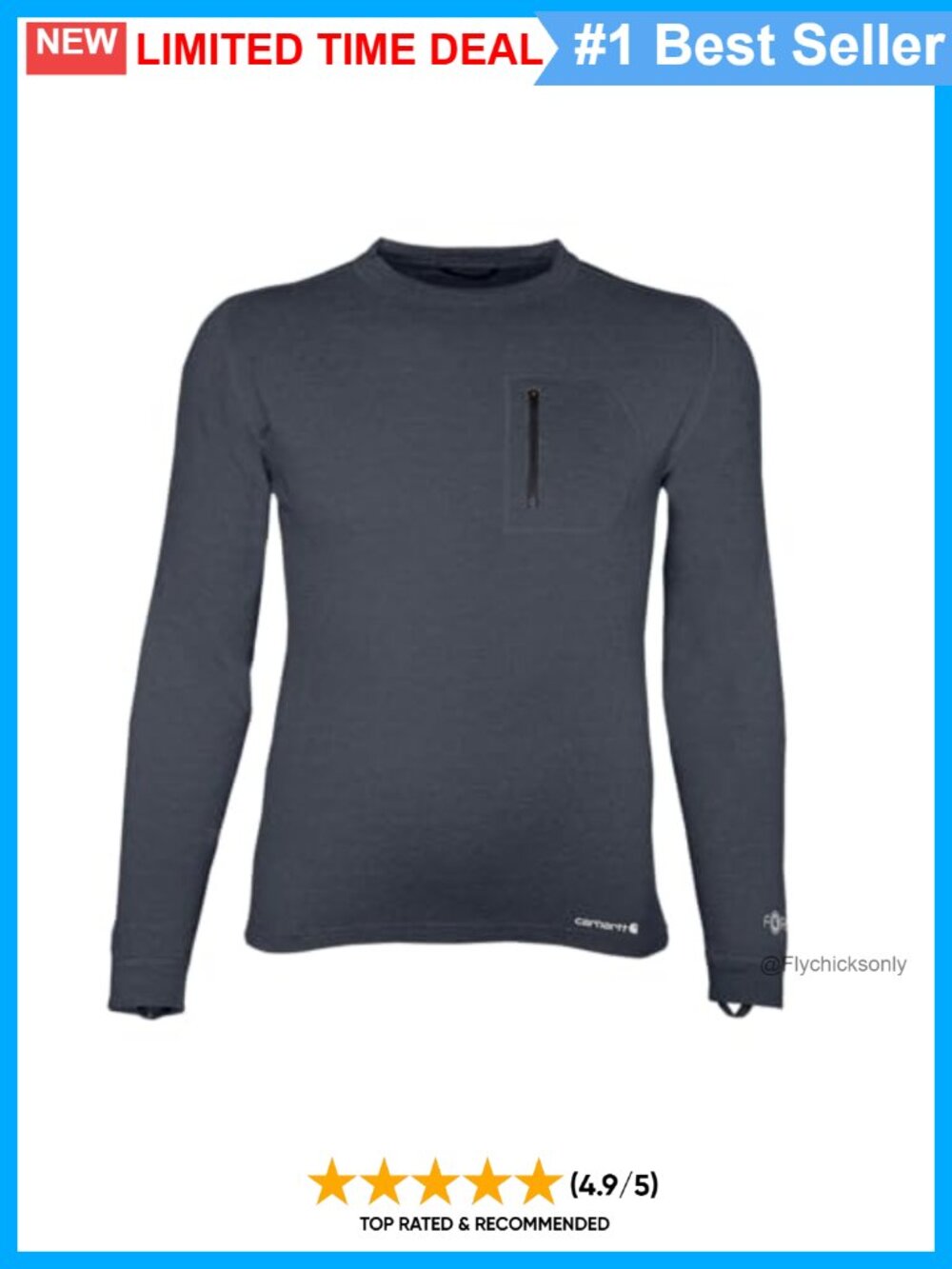 Heavyweight Heathered Knit Base Layer Crewneck Pocket Top Long Sleeve